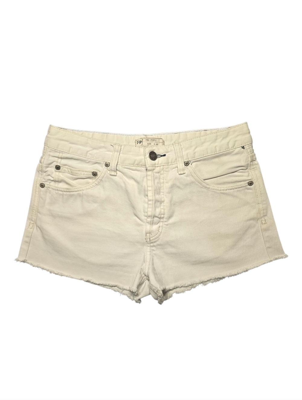 Free People White Denim Button Fly Shorts Size 28